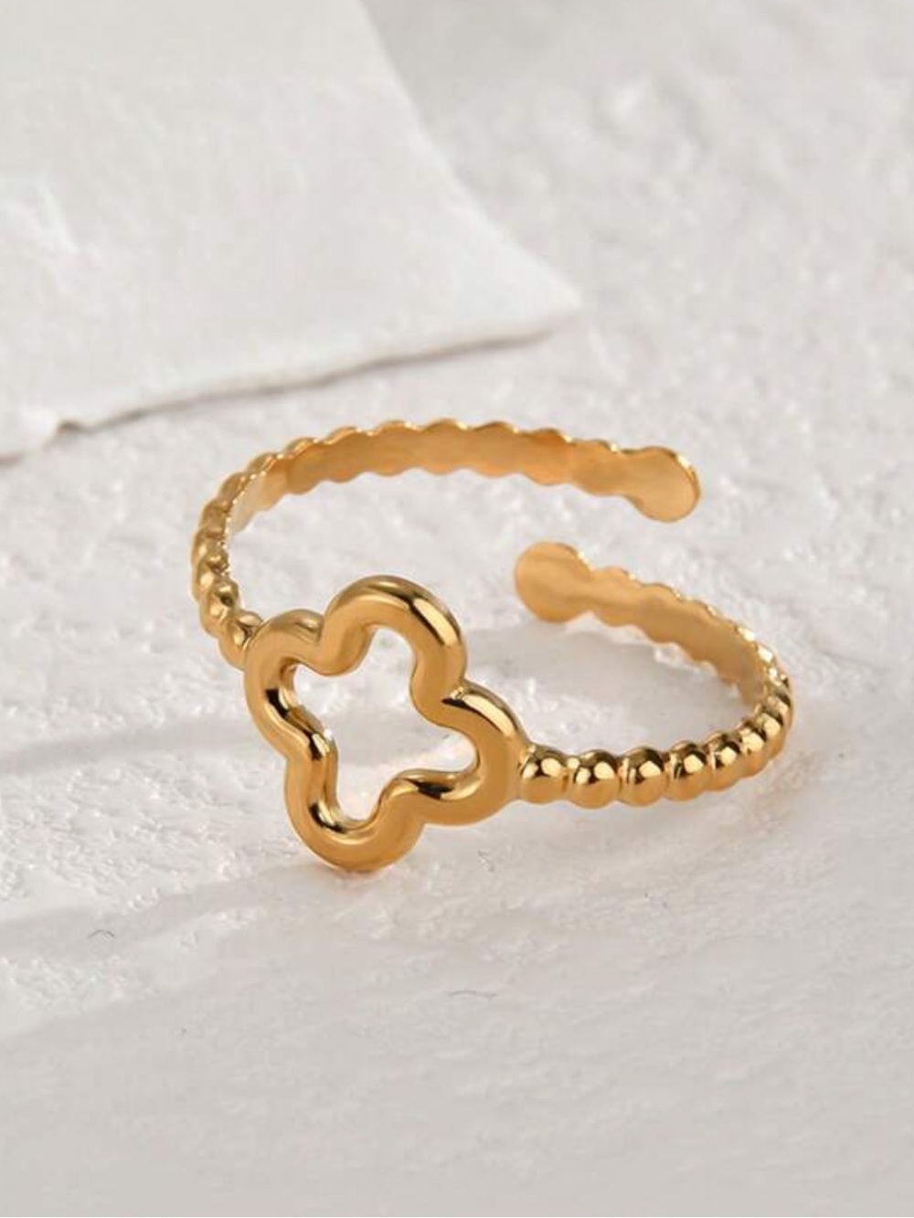 ⚜️⚜️Real Gold plated Clover Open Ring – Women's Adjustable Fashion Band